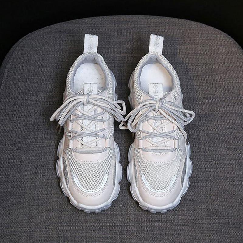Sports Shoes Women Spring All-match Thick-soled Breathable Casual Shoes Mesh Sports Shoes Comfortable and Light