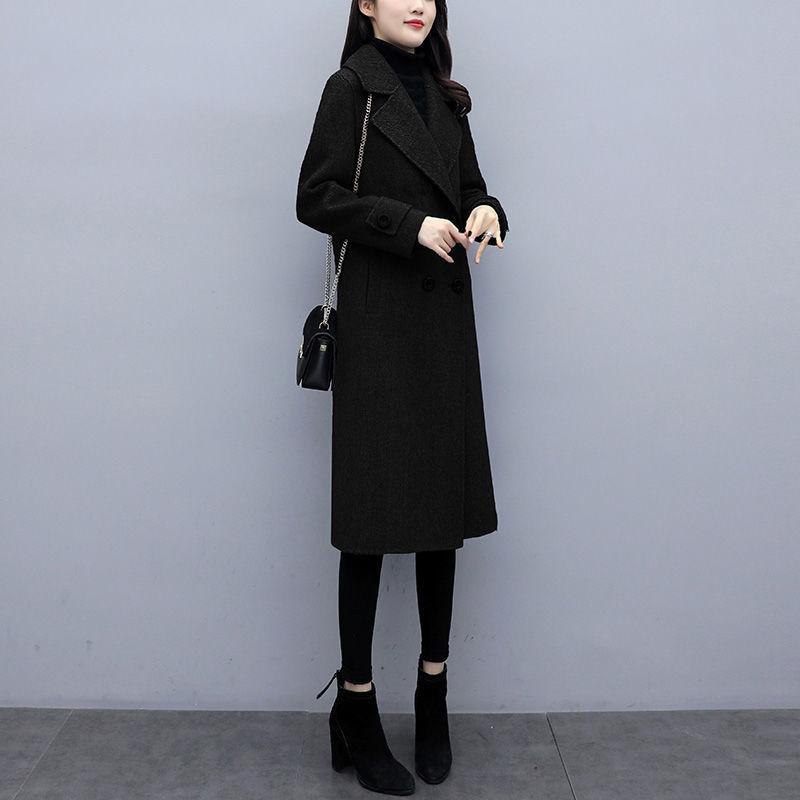 Thickening and Cotton Popular Brown Woolen Coat Women's Mid-length Korean Version Was Thin Autumn and Winter Coat