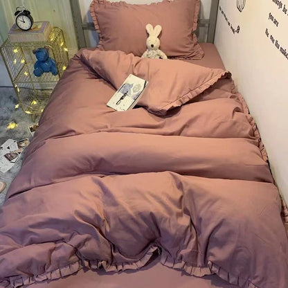 Simple Solid Color Single Bed Three-piece Quilt Cover Sheet Pillowcase College Wind Bedding Set