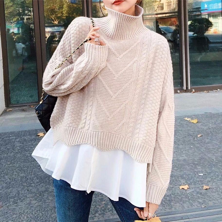 Turtleneck Suit Twist Sweater + Sleeveless Ruffle Shirt Women Linen Two-piece Winter