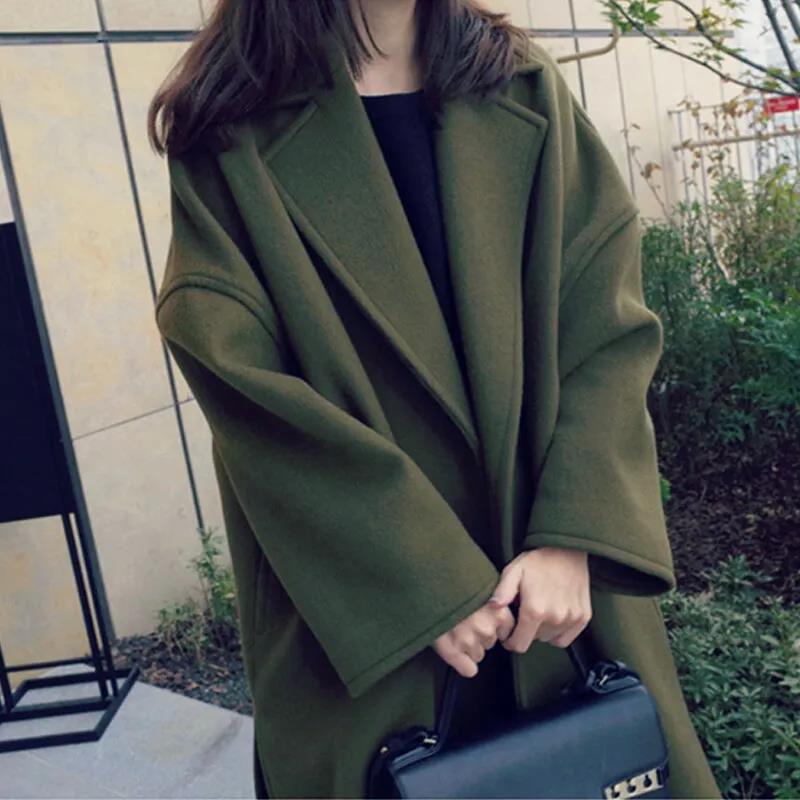 Autumn and Winter Woolen Coat Korean Fashion Woolen Coat Women's Thicker Plus Size Mid-length Over-the-knee Coat