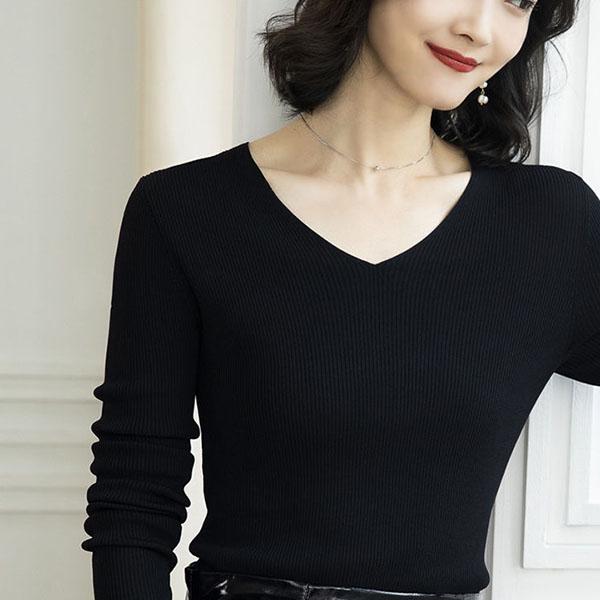 Autumn and Winter Slim Long-sleeved V-neck Bottoming Sweater Short Tight-fitting Inner Sweater Women