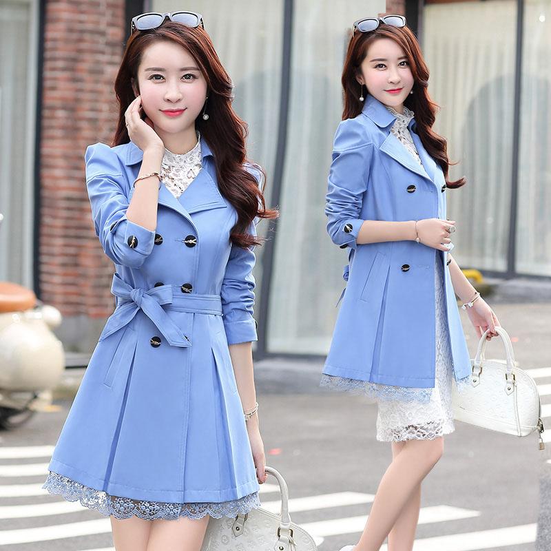 Spring and Autumn Windbreaker Mid-length Solid Color Slim-fitting Waist Large Size Slimming All-match Jacket Women