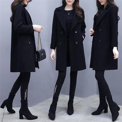 Autumn Jacket Casual Women Overcoat Long Woolen Coat Double Breasted Slim Female Winter Wool Coats