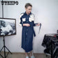 Women Stitching Colours Shirt Dresses Retro Turn-down Collar Single-breasted  Maxi Dress Office Lady Elegant Long Dress Vestidos