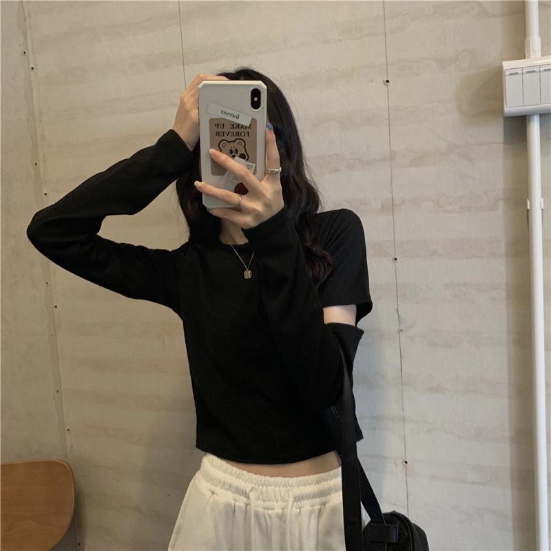 Off Shoulder T Shirt Casual Loose Clothes Tops Pure color Leisure Long Women pullover