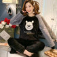 Women's Winter Coral Fleece Pajamas Set Thickened Velvet Sweet Cute Cartoon Printing Flannel Pyjamas Long-sleeved Homewear Suit Round Neck Sleepwear