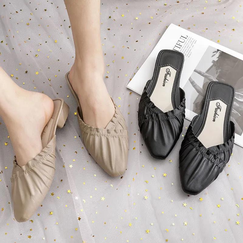 Summer Women's Slippers Flat Bottom Non-slip Outer Wear Slippers Pointed Toe Thick Heel Women's Shoes