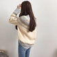 Autumn Winter Nordic Vintage Printed Sweater Thickened Rhombus Woven Jacquard Sweater Loose Knit Sweater Outer Wear