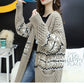 Autumn and Winter Leisure Wool Knit Sweater Loose Long Over The Knee Top Elegant Jacquard Pattern Sweater Coat