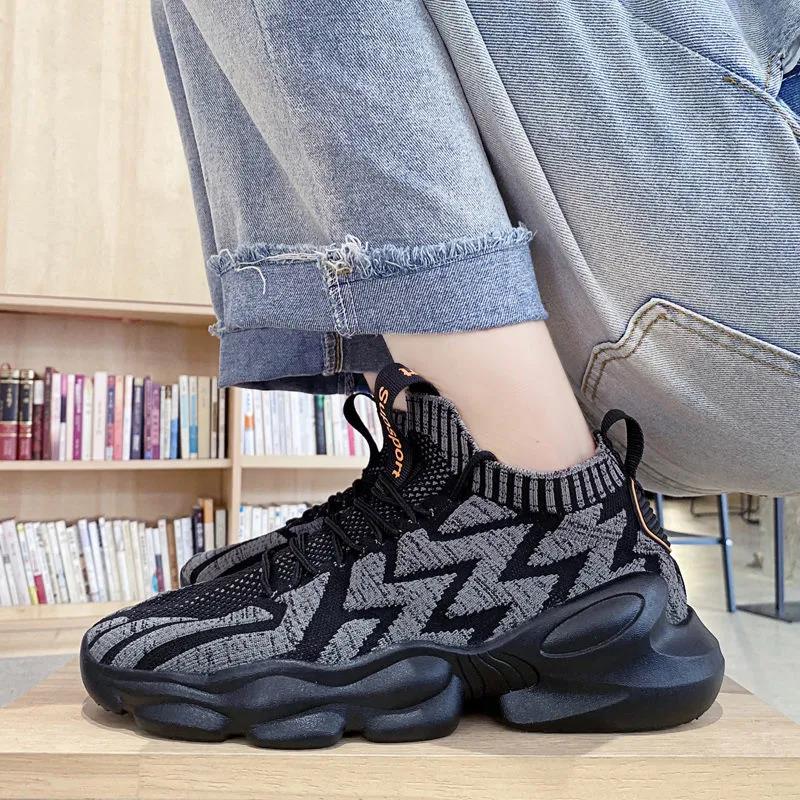 Men's Shoes Breathable Leisure Mesh Sports Running Shoes Flying Woven Socks Ins Dad Tide Shoes
