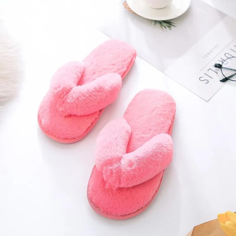 Warm Fluffy Slippers Women Cozy Faux Fur Cross Indoor Floor Slides Flat Soft Furry Shoes Ladies Female Celebrities Flip Flops