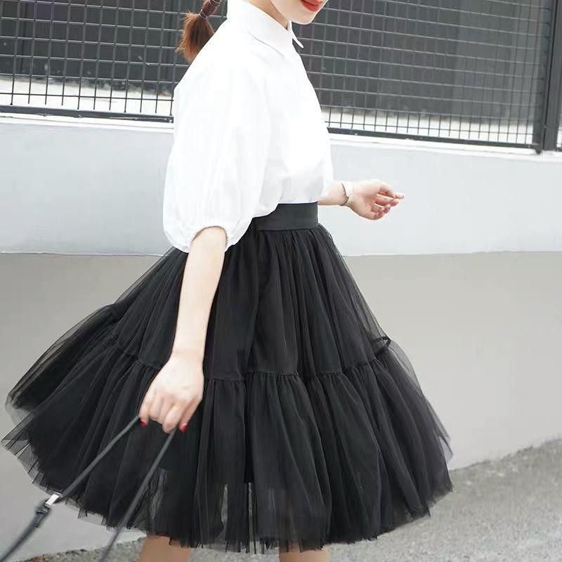 Women Veil Pettiskirt Tutu Skirt Plus Size Summer Ruffled Elastic Waist Sandy Beach Vacation Daily