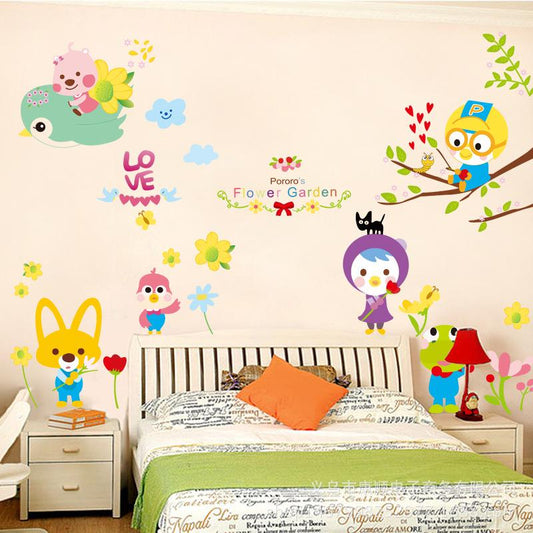 Small animal self-adhesive wall sticker removable transparent film flower garden baby wallpaper