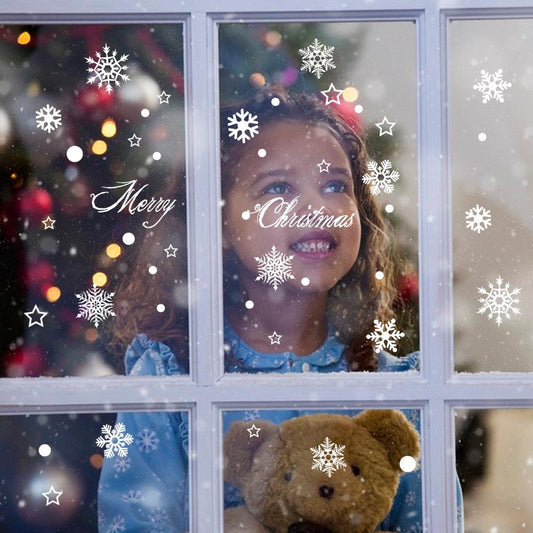 Christmas wall stickers shopping mall shop glass door window stickers white snow window decals