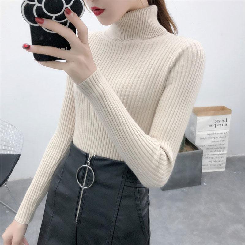 Turtleneck Sweaters Pullover Knitwear Women White Solid Slim Autumn Winter Turtleneck Knitted Tops Sweater for Female Basic Jackets Pullovers Jumper