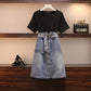 Plus Size Dress Summer Women Denim Stitching Dress Midi Short-sleeve Hooded Dress with Belt