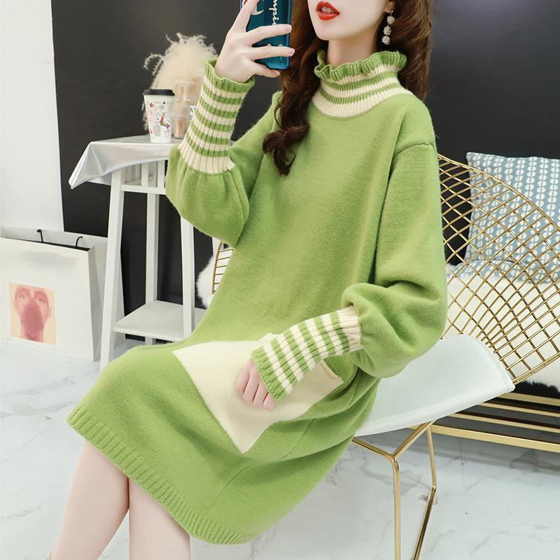 Pregnant Women's Knitted Bottoming Skirt Autumn and Winter Clothes Go Out Thick Fashion Sweater Loose Mid-length Postpartum Dress