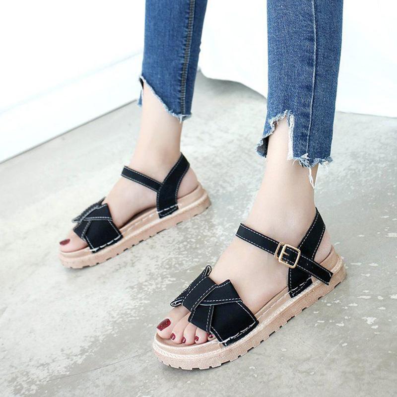 Roman Sandals Female Students Summer Wild Korean Version of The Word Buckle Flat Female Sandals Platform Platform Shoes
