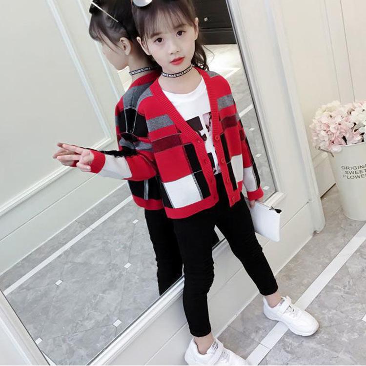 Little Girl Spring and Autumn Sweater Long-sleeved Slim Knit Cardigan Jacket Older Children's Clothing Fashion