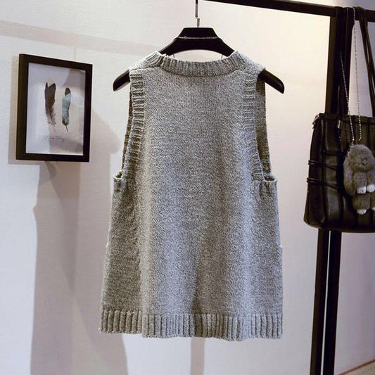 Spring and Autumn Loose Plus Size Sweater Pullover V-neck Sleeveless Vest Fashion Knitted Female Vest