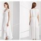 Fashion Summer Chiffon Dress Sleeveless V-neck Irregular Pleated Ruffled Dress Long Party Dress