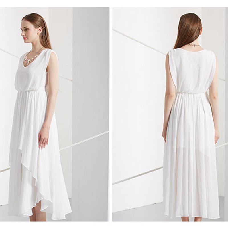 Fashion Summer Chiffon Dress Sleeveless V-neck Irregular Pleated Ruffled Dress Long Party Dress