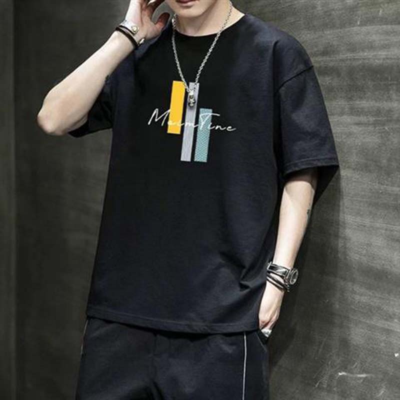 Men's Short-sleeved T-shirt Loose Large Size Printing Chic Simple All-match Top
