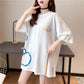 Cute Bear Print Women Dress Girl Loose O-Neck Casual Long T-shirt Dress Big Loose Home Comfort Outer Convenient