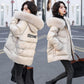 Women's Glossy Loose Down Jacket Mid-length Korean Thick Coat Warm Cotton Coat with Big Fur Collar Winter Quilted Jacket