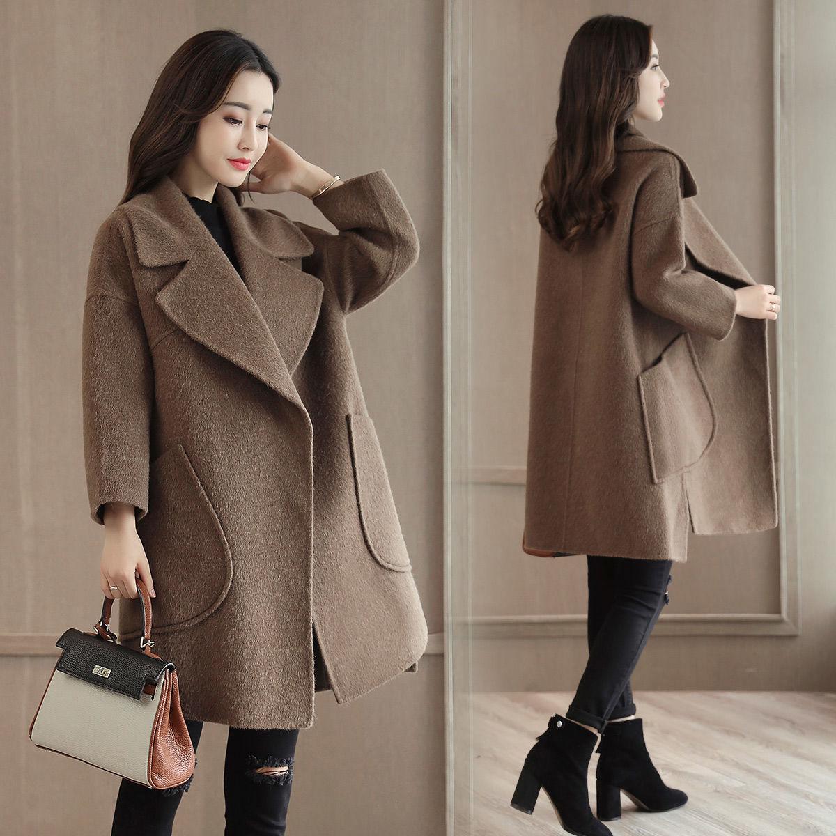 Autumn Winter Coat Women 2019 Casual Wool Solid Jackets Blazers Female Elegant Long Coat Ladies Coat