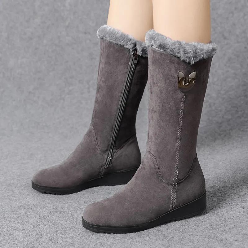 Winter Snow Boots Women's Plus Velvet Thickened In The Tube Martin Boots Non-slip Warm Flat Bottom Side Zipper Large Size Cotton Shoes