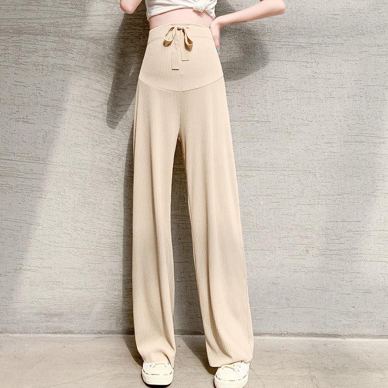 Pregnant Women's Pants Fashion Ice Silk Wide-leg Pants Spring Summer and Autumn Loose Straight Casual Maternity Wear
