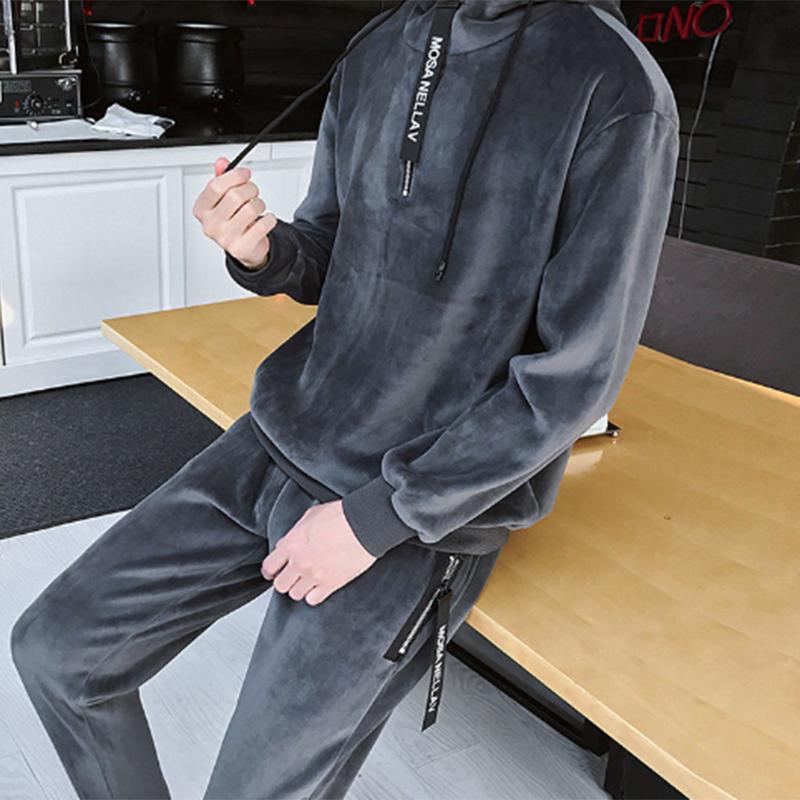 Single/suit Gold Velvet Suit Autumn Thin Youth Korean Style Hooded Sweater Casual Sports Two-piece Men's Clothing