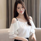 Sweet Temperament Short-sleeved Ruffled Women's Collar Off-shoulder Top Ladies Temperament Chiffon Shirt Bottoming Shirt