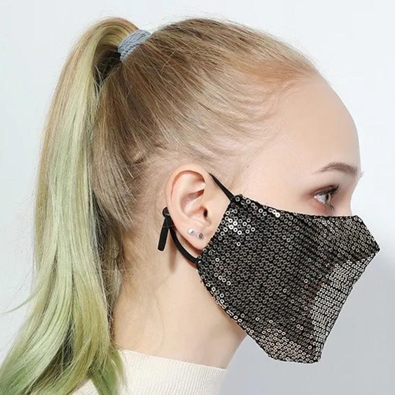 Ladies Cotton Sequin Masks Fall Winter High Quality Masks Warm Anti-smog Masks Solid Cotton Breathable Masks Adult Windproof Holiday Party Masks