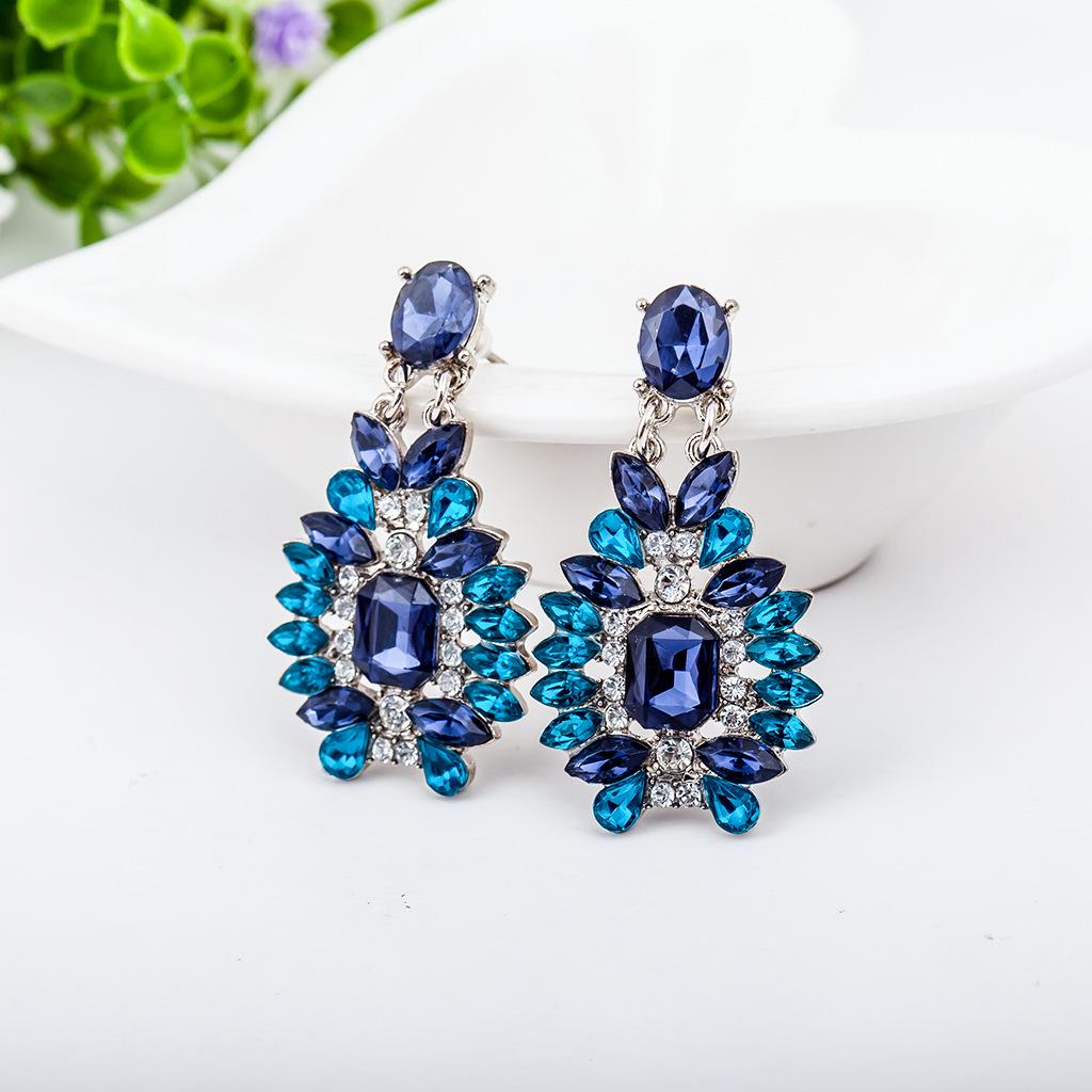 Europe and America Noble Luxury Earrings Crystal Zircon Earrings Earrings Lake Sapphire Earrings