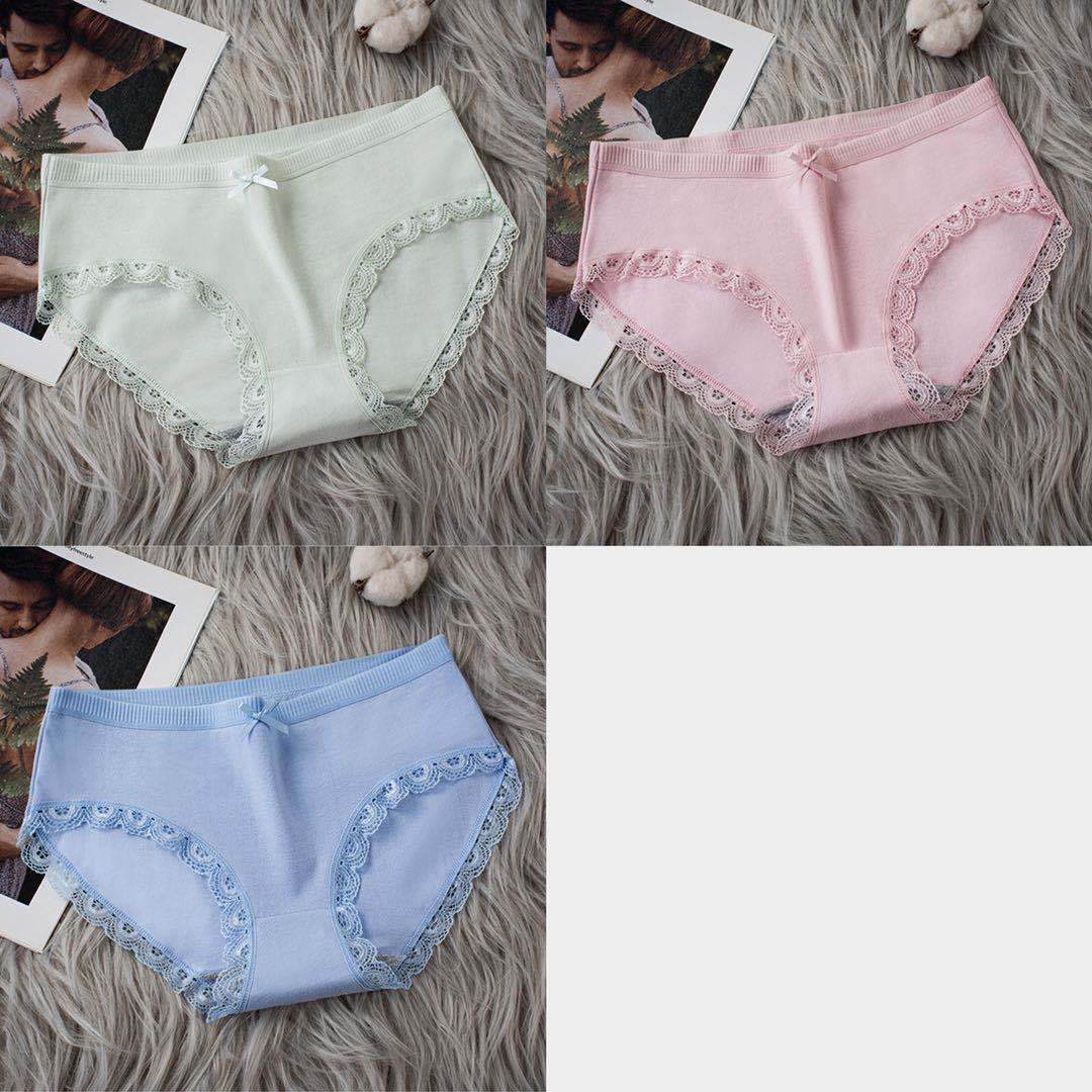 3-pack of Graphene Cotton Women's Panties Antibacterial Seamless Lace Trim Briefs