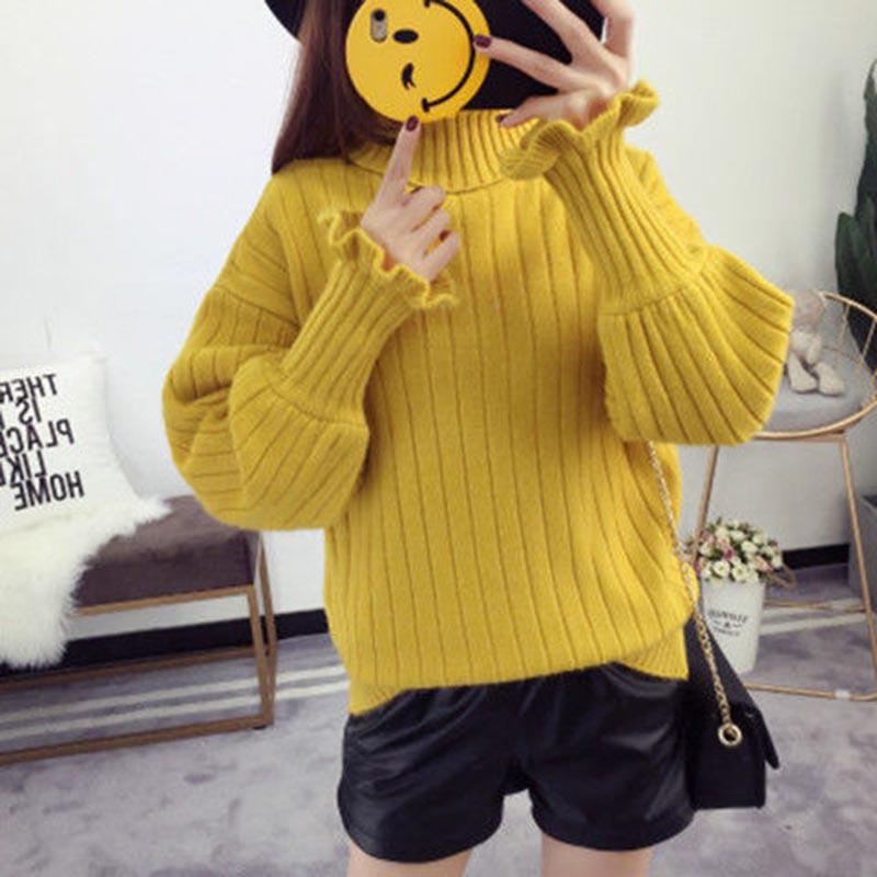 Women Sweaters and Pullovers High Collar Pullover Knitted Sweater Bottoming Shirt Sleeve for Women
