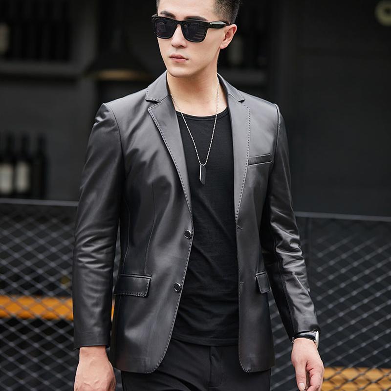 Fashion Urban Men's Jacket Autumn and Winter Fashion Trend Slim Thickening Plus Velvet Warm Sheepskin Jacket