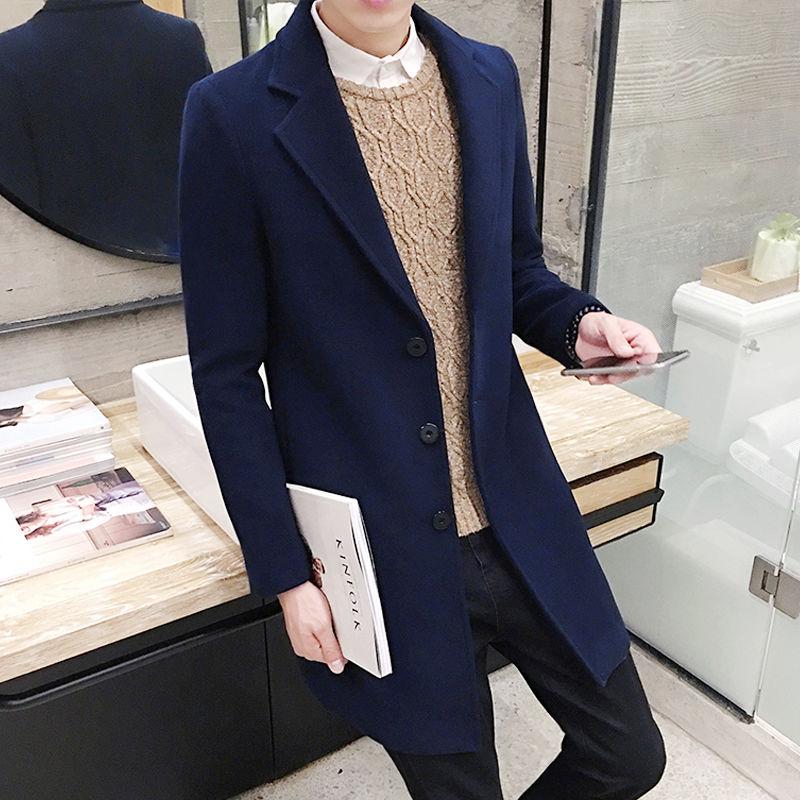 Men's Woolen Coat Long Windbreaker Man Jacket Overcoat for Male Casual Outer Wear Men Clothing