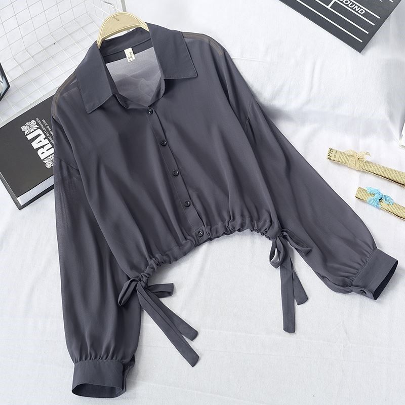 Short Sunscreen Shirt  Blouse Rope Waist Strap Loose Wear Summer Thin Top Women's Clothing  Female Coat Sun Protection Cardigan