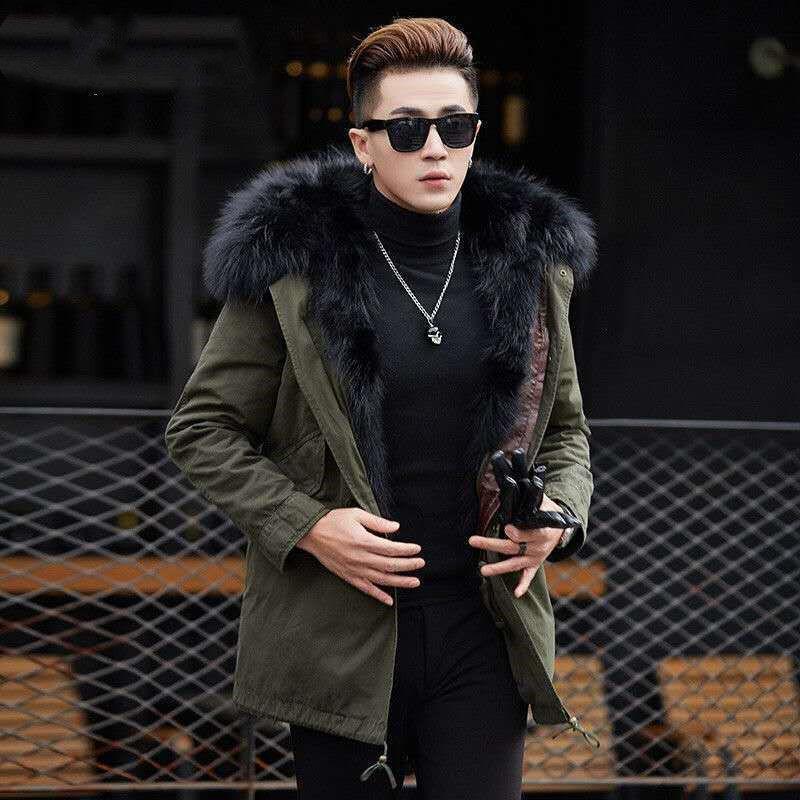 Winter High-end Warmth High-end Warm  Men's Detachable Men's Coat Mid-length Imitation Fur Fox Fur Thick Coat Large Size Parka Coat