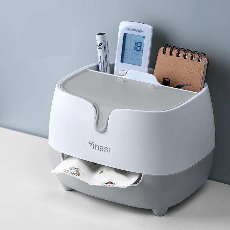 Tissue Box Multipurpose Tissue Box Lid Napkin Holder Home Office Remote Control Storage Wipe Box Desk Organizer