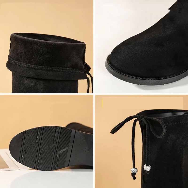 Over-the-knee Boots Women 3cm Suede Flat Bottom and Velvet Lace-up Boots High Boots Knight Boots Women Comfortable