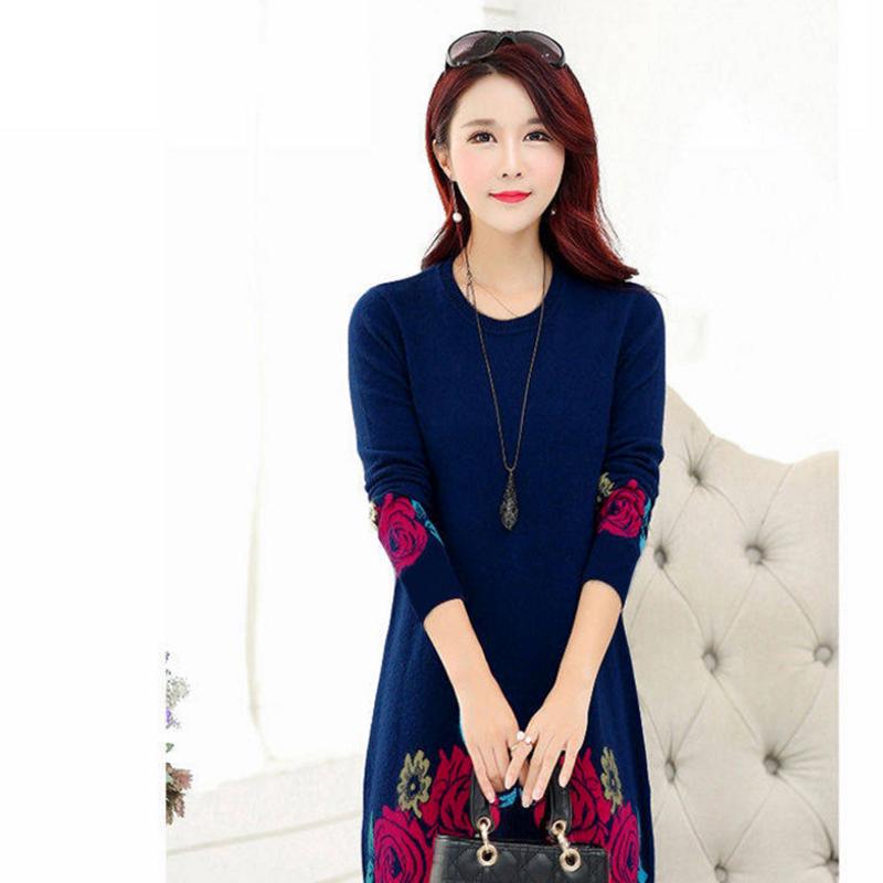 Pofulove  Slim Thick Joker Bottoming Sweater Turtleneck Plus Velvet Thick Long-sleeved Loose Dress