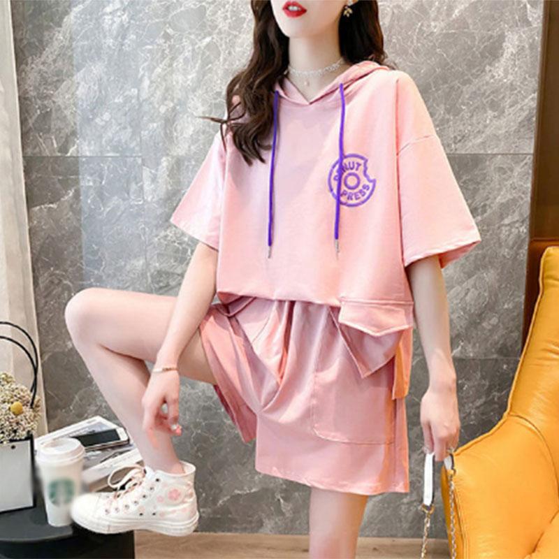 Summer Loose Casual Hooded Short-sleeved Sweater Hoodie Sports Shorts Two-piece Fashion Suit Women