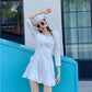 White Sexy Women's Summer Dress Ruffle Knee-length Daily Wear Office Dating Party