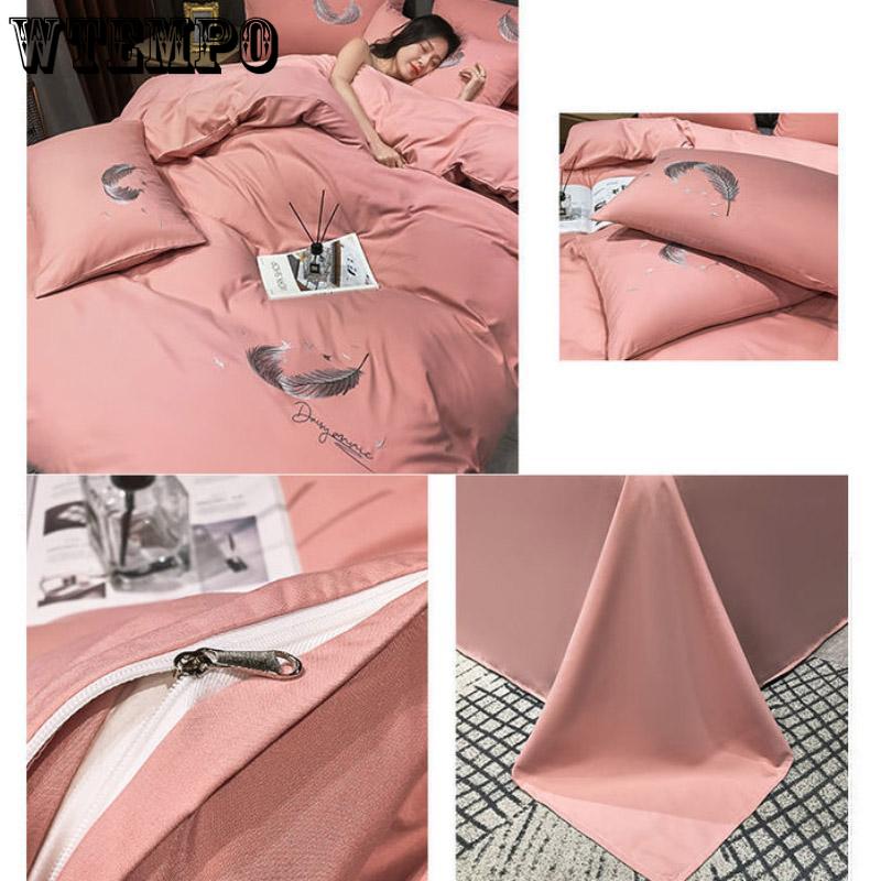 Household 4CPS Bed Set Large Summer Naked Sleeping Ice Silk Embroidered Bed Linen Quilt Cover Extra Large Home Textiles