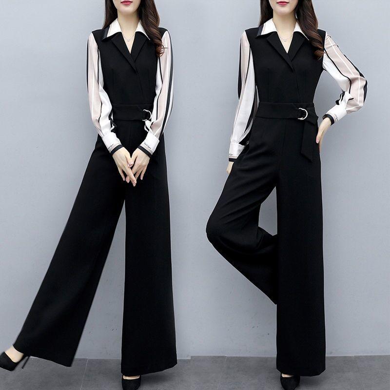Jumpsuit Women's Casual Black Jumpsuit High-waist Wide-leg Pants Suit Casual Work Formal Wear Elegant Temperament Fabric Light and Breathable